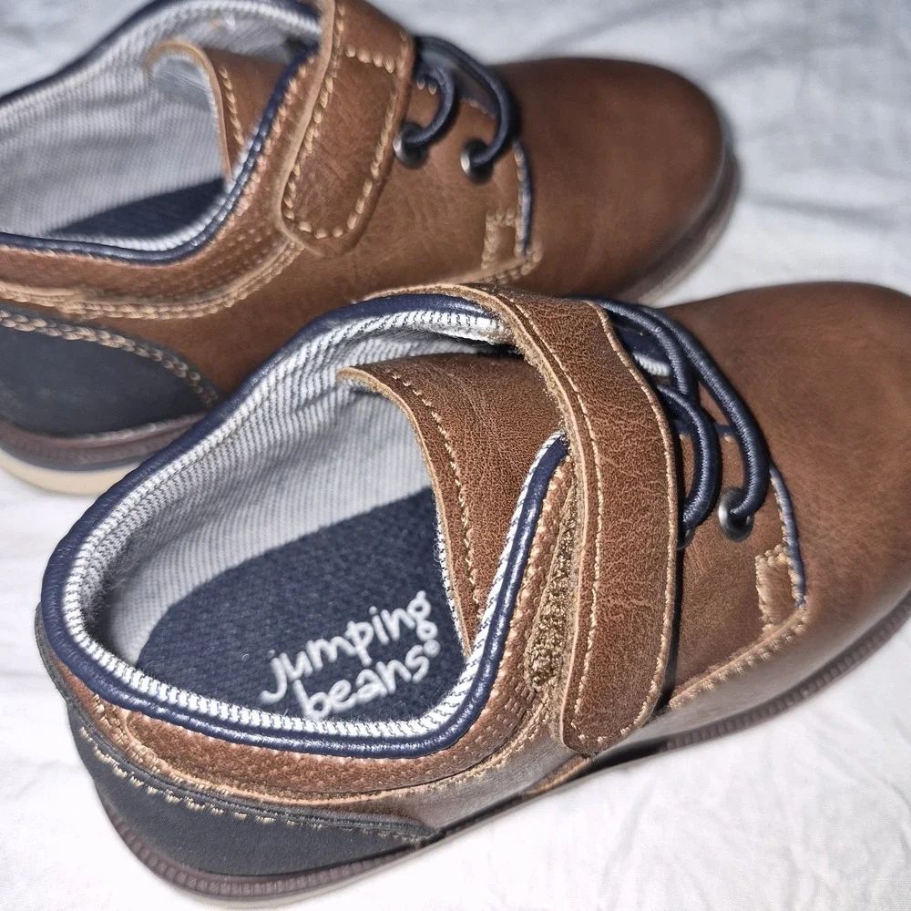 Jumping Beans Porto Brown/Navy Hook & Loop Oxford Dress Shoes Round Toe US 8 M